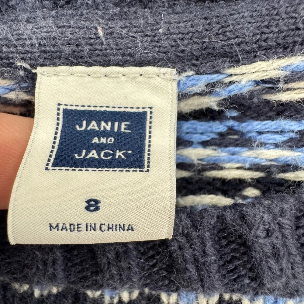 Janie and Jack Fair Isle Blue Boys 8 Crew Neck Knit Sweater